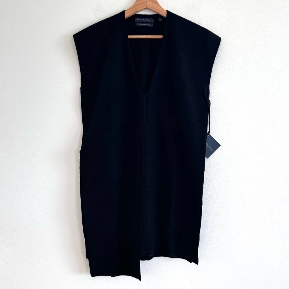 Brown Allan merino wool yak luxurious V-neck longline sweater vest tunic black